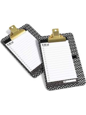 2-pack Mini Clipboard With To Do List Note Pads Included, Gold Clip, For Shopping Grocery Reminder (6.3 X 4 Inches)