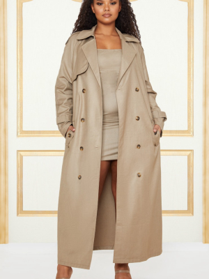 Plus Stone Woven Oversized Trench Coat