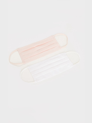 Baby Pink And White Cotton Two Pack Face Masks