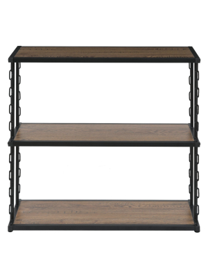 30.4" Folsom Ridge 3tier Book Shelf Black Steel Hickory Oak Wood Grain Finish Brown - Onespace