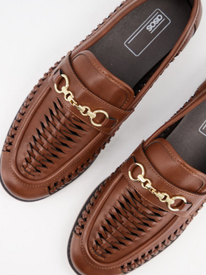 Asos Design Loafers In Woven Tan Faux Leather