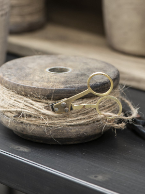 Wooden Spool With Jute String And Scissors