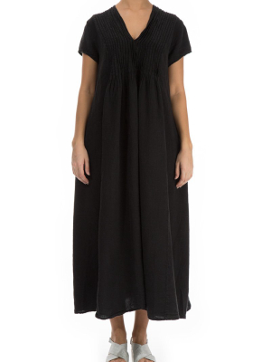 Romantic Black Linen Dress