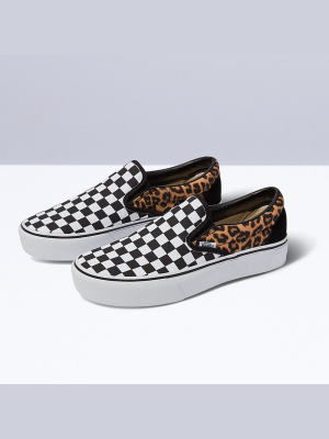 Customs Leopard Checkerboard Slip-on Platform