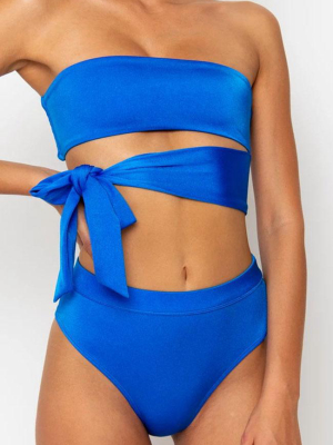 Knotted Side Bandeau Thong Bikini Swimsuit - Two Piece Set