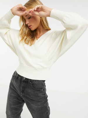 Y.a.s Wrap Sweater With Batwing Sleeve In Cream