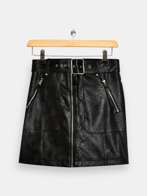 Tall Black Hardware Zip Biker Skirt