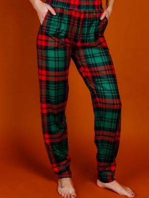 The Lincoln Log Love Lady | Women's Red Plaid Christmas Pajama Bottoms