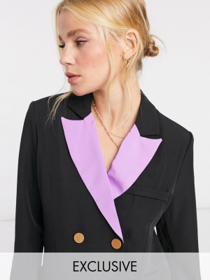 Annorlunda Oversized Double Breasted Blazer With Purple Lapels