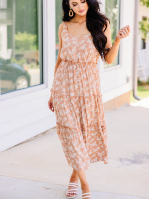 Once You're Here Sienna Orange Ditsy Floral Midi Dress