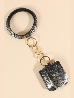 Snake Skin Print Leather Sanitizer Holder Key Ring