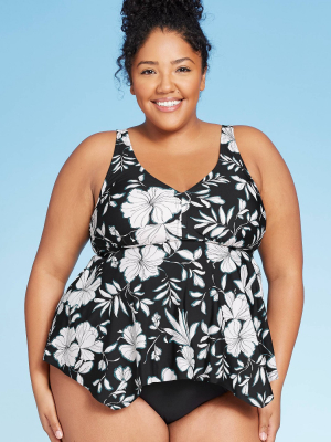 Women's Plus Size Over The Shoulder Tankini Top - Kona Sol™ Black