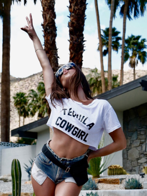 Tequila Cowgirl [distressed Women's Crop Tee]