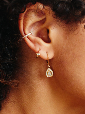 14k Pear Diamond Drop Earrings With Pave Halo