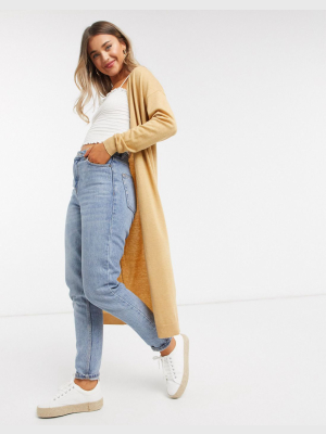 Asos Design Maxi Cardigan In Camel