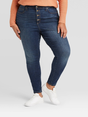 Women's Plus Size High-rise Skinny Jeans - Ava & Viv™ Dark Wash