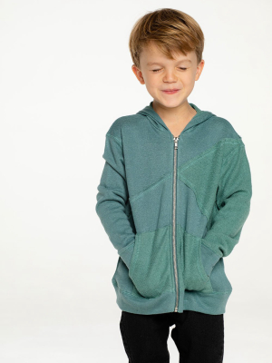 Boys Linen French Terry Blocked Reverse Panel Long Sleeve Zip Hoodie