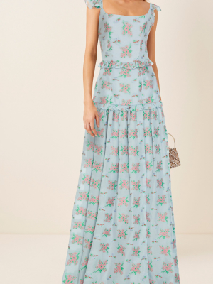 Arabella Ruffled Floral-print Crepe De Chine Maxi Dress