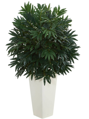 37" X 22" Artificial Double Bamboo Palm In White Tower Vase - Nearly Natural