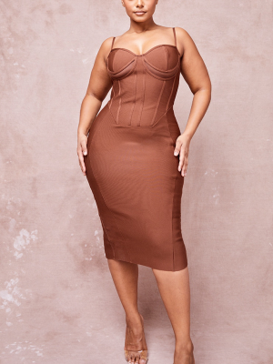 Plus Chocolate Brown Bandage Cut Out Underbust...