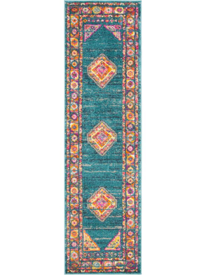 Madison Light Blue/orange Runner Rug