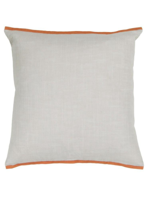 Handmade Contemporary Pillow, White W/ Orange Edge