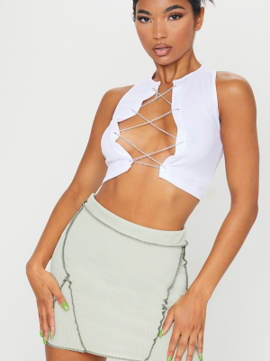 Sage Green Rib Contrast Seam Detail Mini Skirt