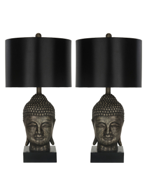 (set Of 2) 25" Goldenbuddha Table Lamp Black/grey (includes Cfl Light Bulb) - Safavieh