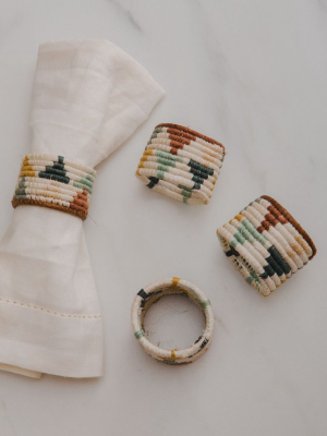 Sand + Hunter Green Napkin Ring Set