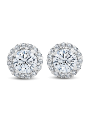 Pompeii3 1/2 Ct Halo Diamond Studs 10k White Gold