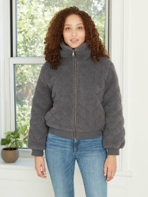 Women's Quilted Sherpa Jacket - Knox Rose™ Charcoal Gray