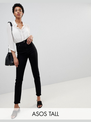 Asos Design Tall Farleigh High Waisted Slim Mom Jeans In Clean Black