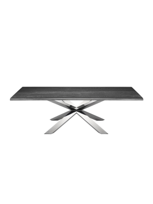 Couture Oxidized Oak Grey Wood Dining Table -stainless Steel Base