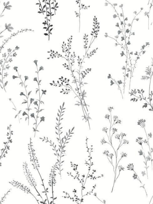 Wildflower Sprigs Wallpaper In Black And White From The Simply Farmhouse Collection By York Wallcoverings