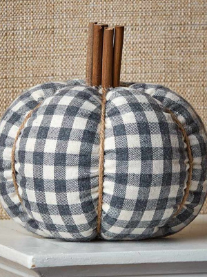 Lakeside Plaid Plush Decorative Pumpkins With Wooden Stem And Jute Wrap