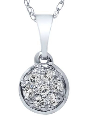 Pompeii3 1/16ct Pave Diamond Solitaire Cluster Dangle Pendant 14k White Gold 1/2" Tall