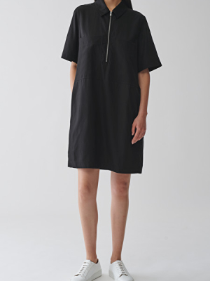 Zip-up Cotton Cupro Shirt Dress