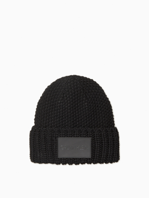 Textured Stitch Logo Patch Beanie