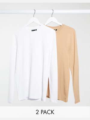 Asos Design 2 Pack Long Sleeve Muscle Fit T-shirt