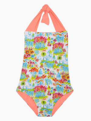 Layla Open Back One Piece Swimsuit (kids) - Botanic Gardens Print