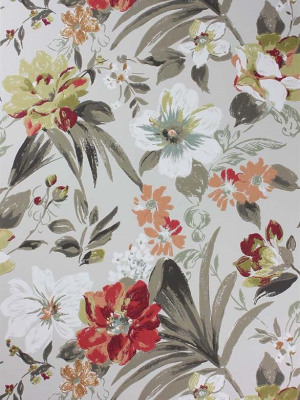 Rosslyn Wallpaper In Charcoal And Coral By Nina Campbell For Osborne & Little