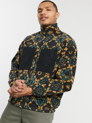 Asos Design Jersey Oversized Track Jacket In Fleece And All Over Print With Nylon Pockets