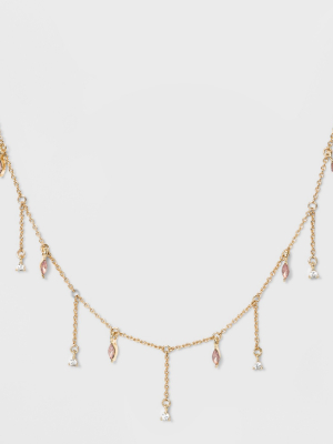 Delicate Drop Pink Stone Fringe Chain Necklace - A New Day™