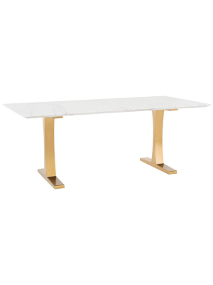 Toulouse Dining Table, White Marble/polished Gold Base