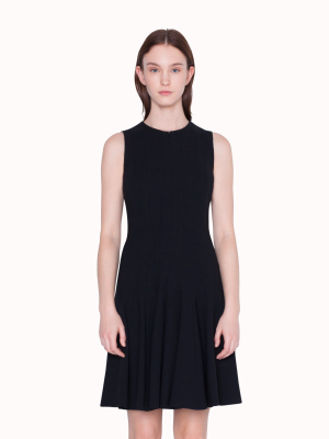 Double Face Wool Round Neck Dress With Skaters Pleats