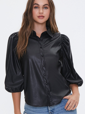 Satin Peasant-sleeve Shirt