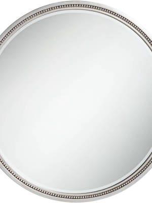 Noble Park Lorraine Silver 32 3/4" Round Beaded Trim Wall Mirror