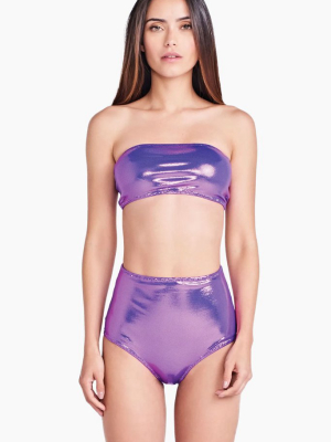 Leila Metallic Bandeau Bikini Top - Rouxinol Purple