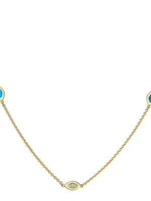 Three Link Diamond Necklace - Light Blue