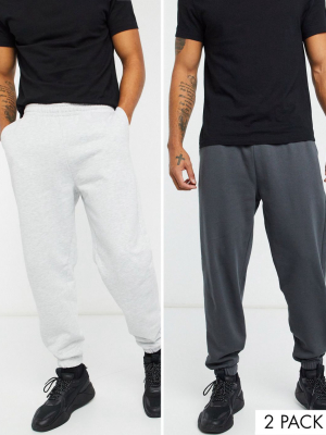 Asos Design Organic Oversized Sweatpants 2 Pack In Washed Black/white Marl